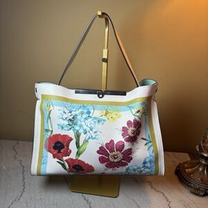 Nanette‎ Lepore Floral Print Tote Bag White Multicolor Flowers Structured Purse